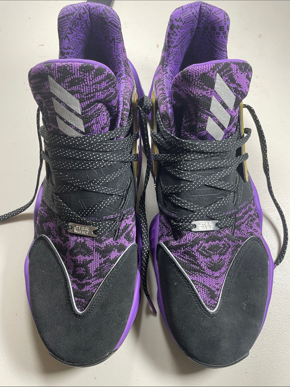 adidas Star Wars Purple and Black High-Top Basketball Sneakers